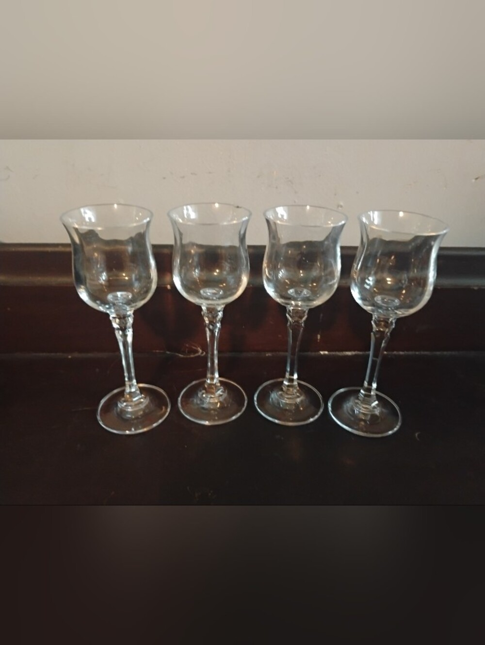 Vintage Clear Glass Tulip Cordial Glasses Hexagonal Faceted Stem Barware Set of4
